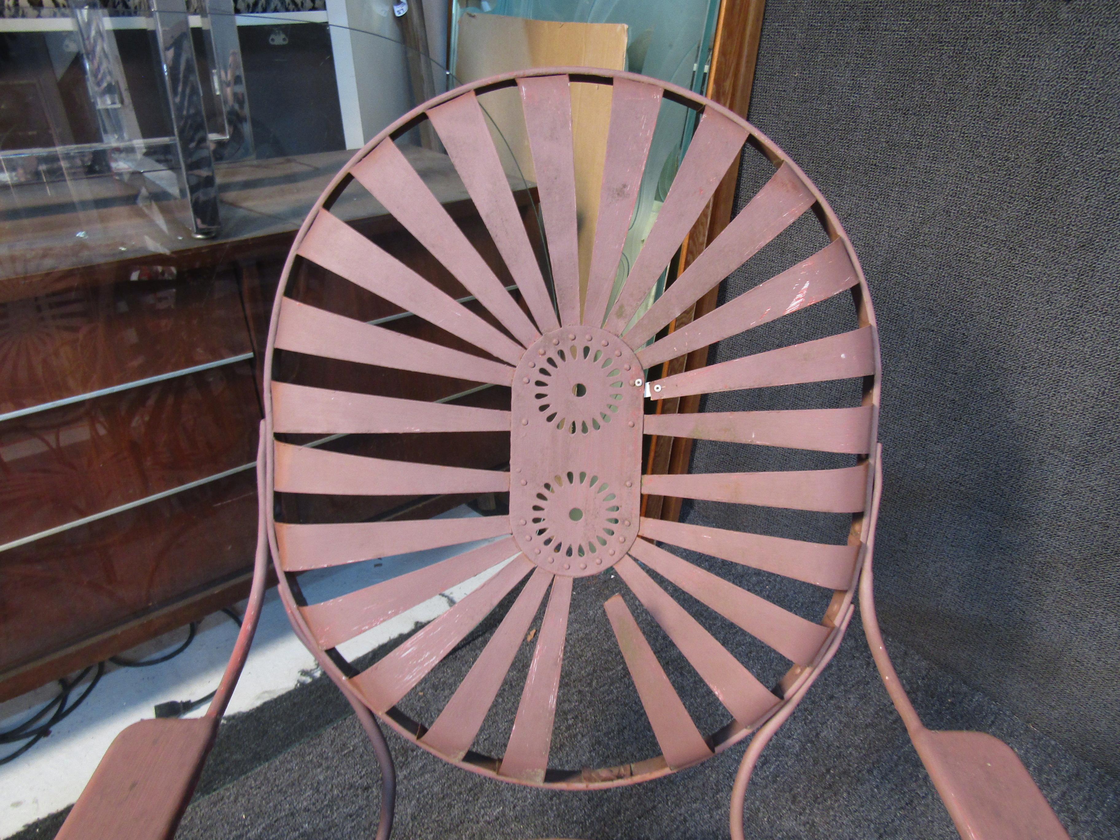 20th Century Vintage Francois Carre Sunburst Garden Chairs w/ End Tables