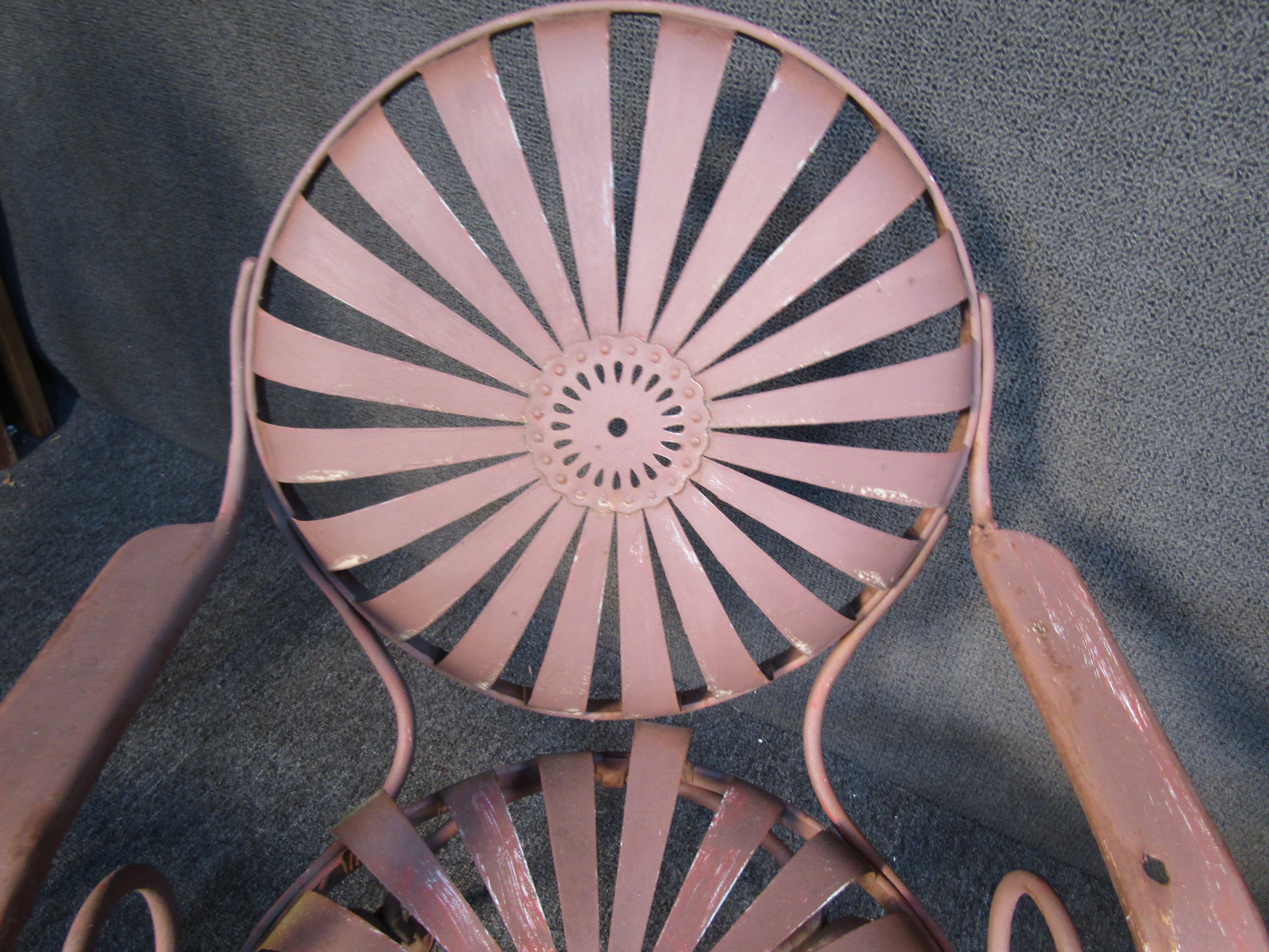 Vintage Francois Carre Sunburst Garden Chairs w/ End Tables 2