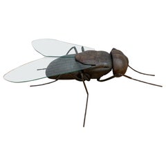 Vintage Francois Melin Stag Style Iron and Glass Wing Fly Coffee Table