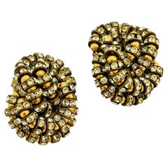 Vintage FRANCOISE MONTAGUE gold crystal clip on earrings
