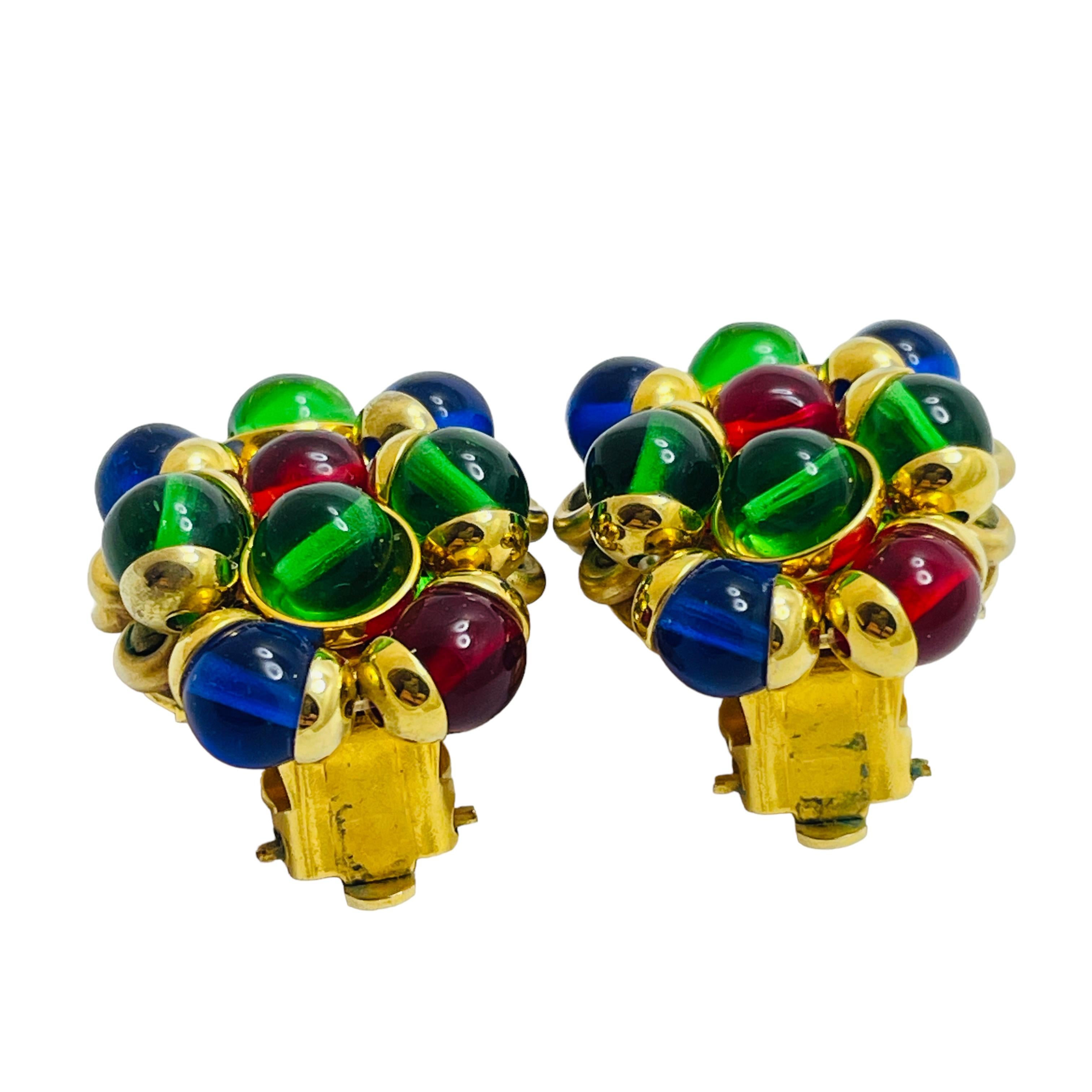 Women's Vintage FRANCOISE MONTAGUE gold jewel glass designer runway clip on earrings For Sale