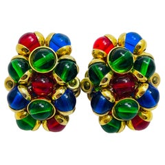 Vintage FRANCOISE MONTAGUE oro joya cristal diseñador pasarela clip en pendientes