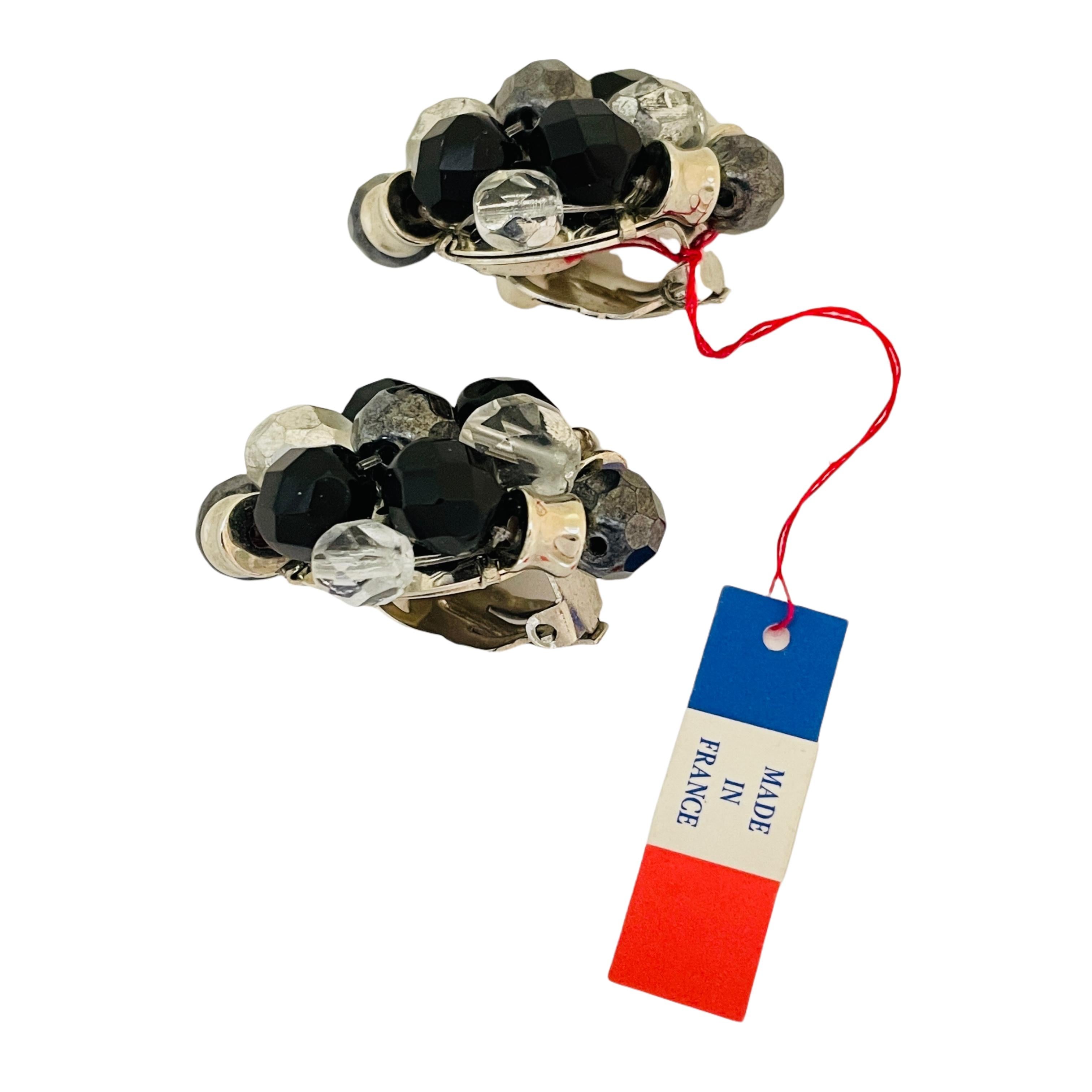 FRANCOISE MONTAGUE silberne schwarze Kristall-Designer-Laufsteg-Ohrclips im Zustand „Neu“ im Angebot in Palos Hills, IL