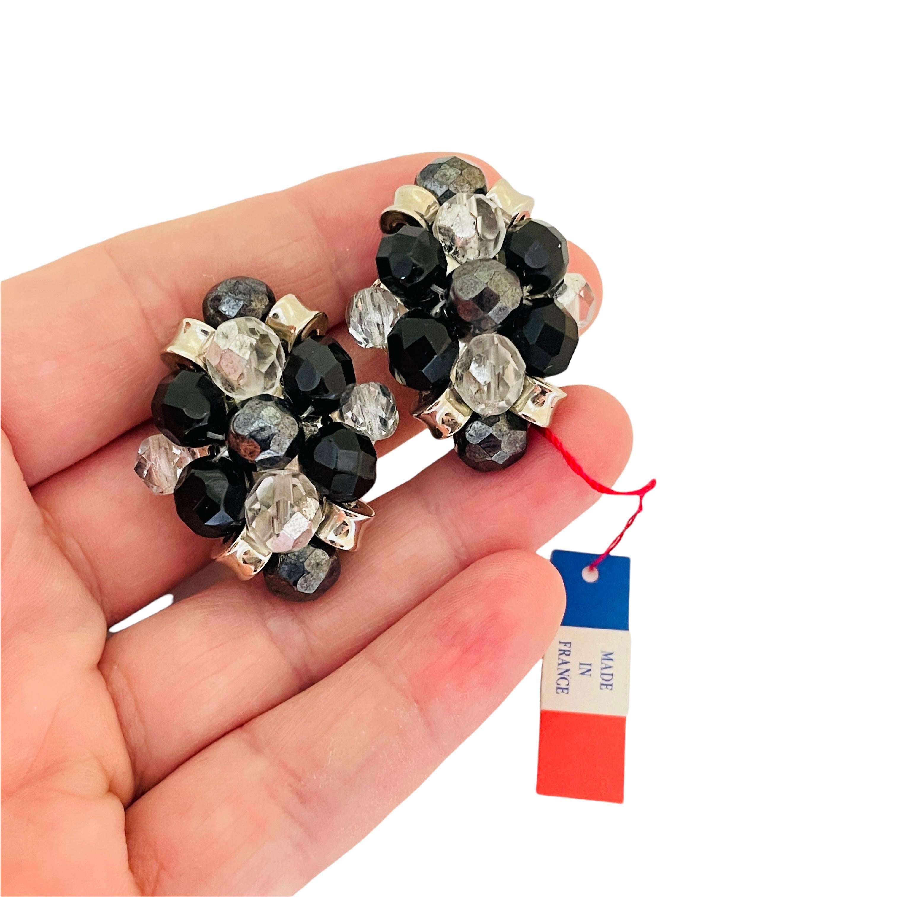 FRANCOISE MONTAGUE silberne schwarze Kristall-Designer-Laufsteg-Ohrclips im Angebot 1