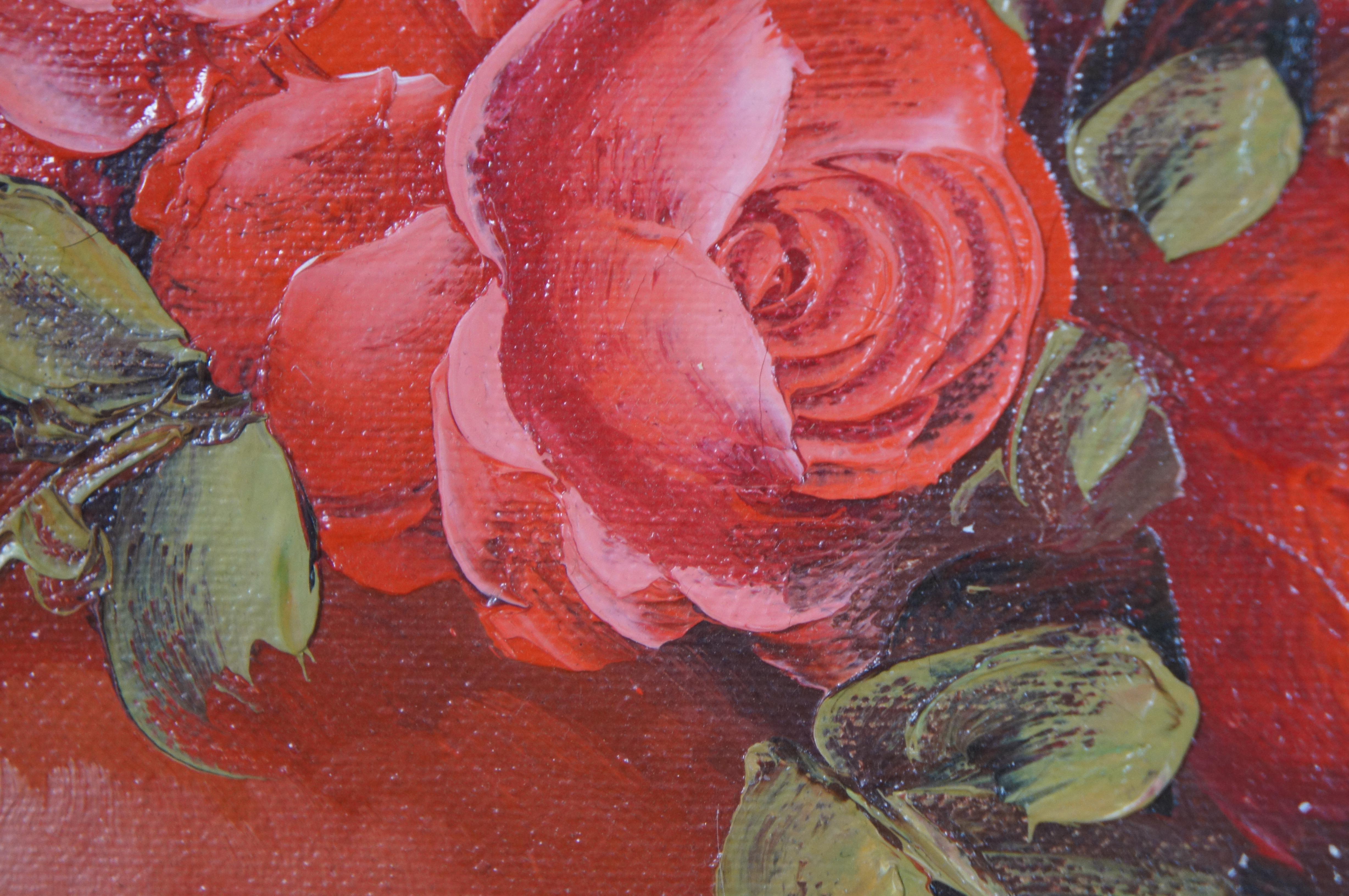 Vintage Francoise Red & White Roses Still Life Oil Painting on Canvas 25
