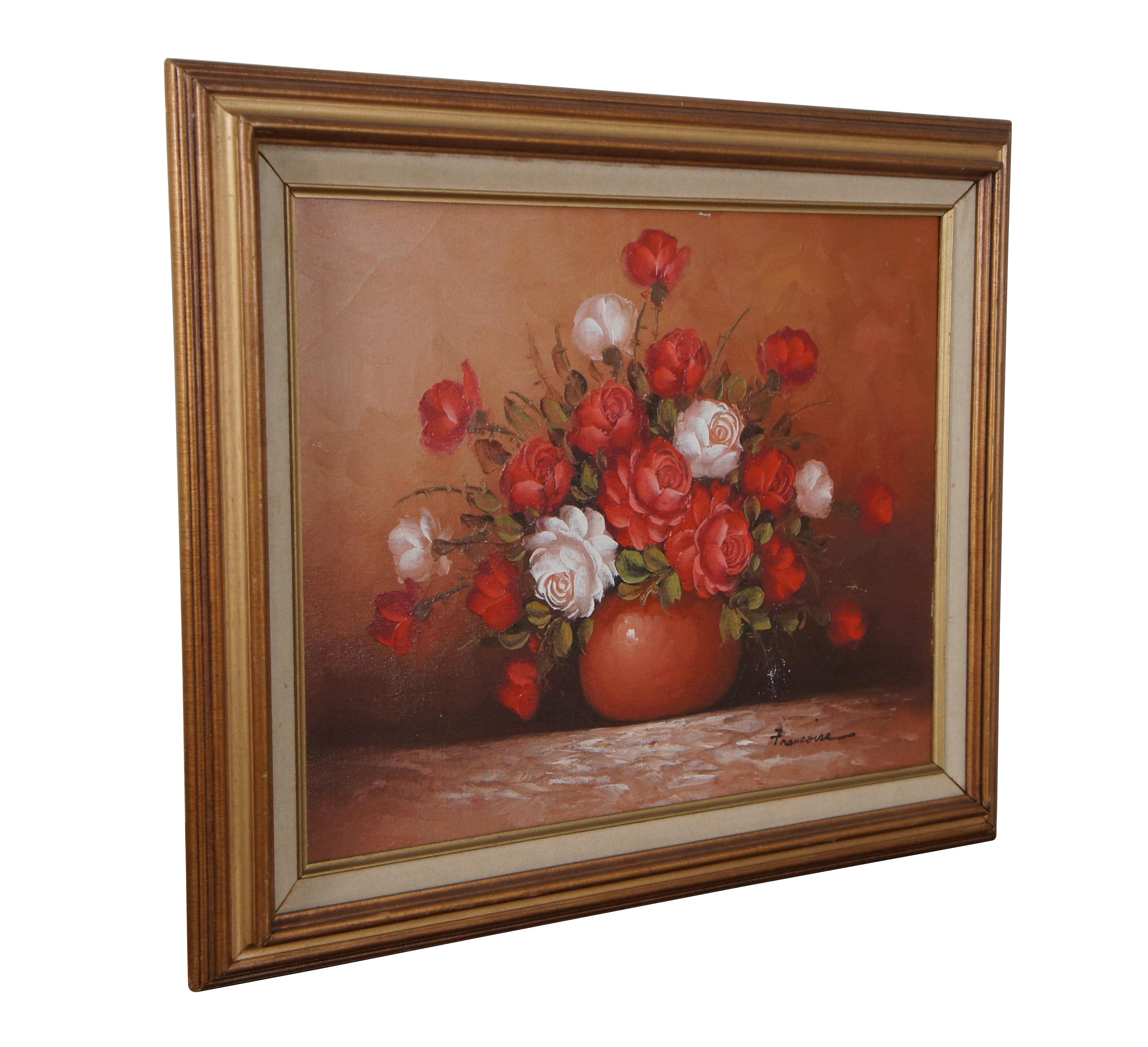Vintage Francoise Red & White Roses Still Life Oil Painting on Canvas 25