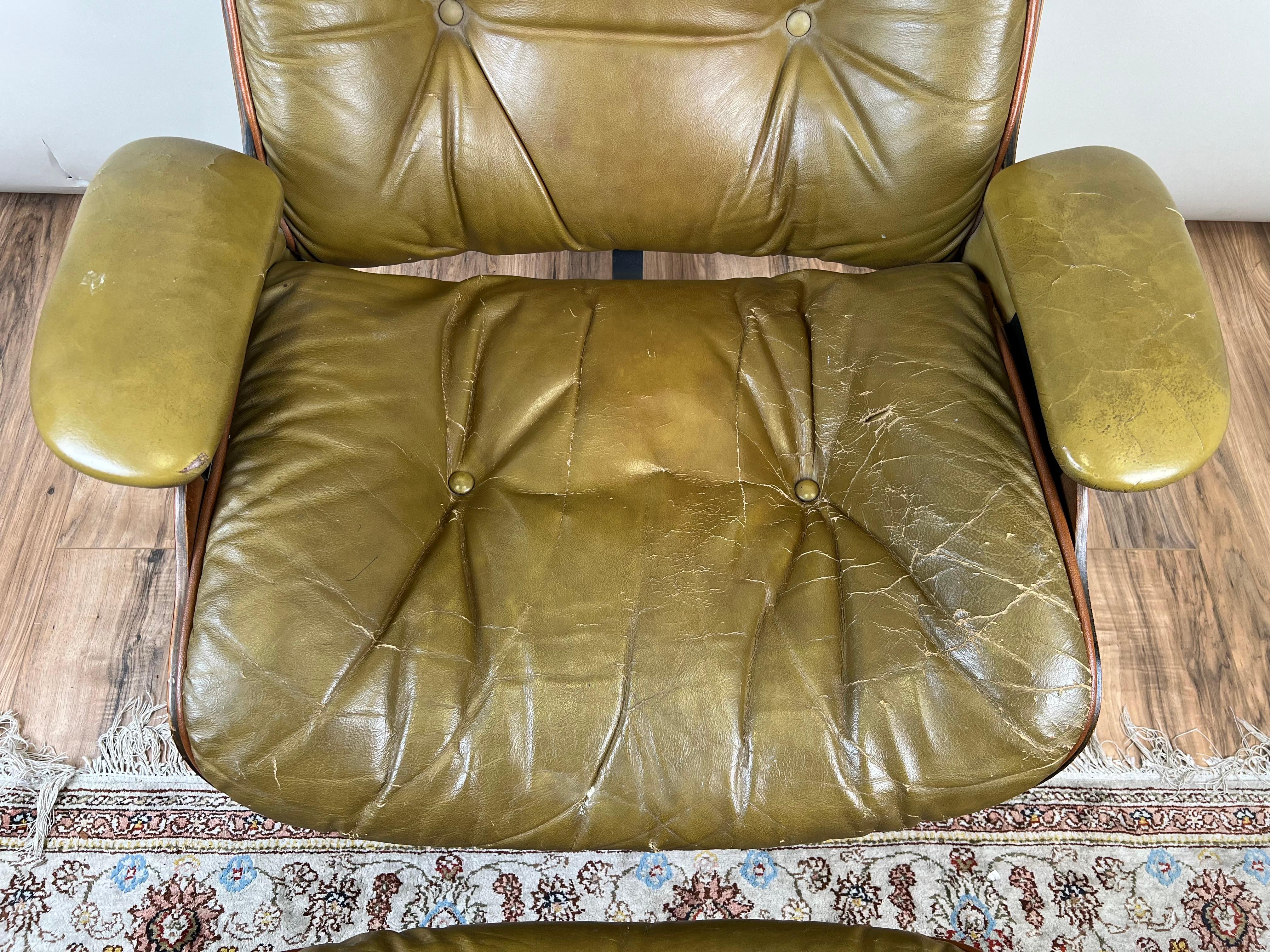 Leather Vintage Frank Doerner for Selig Mid-Century Modern Lounge Chair and Ottoman