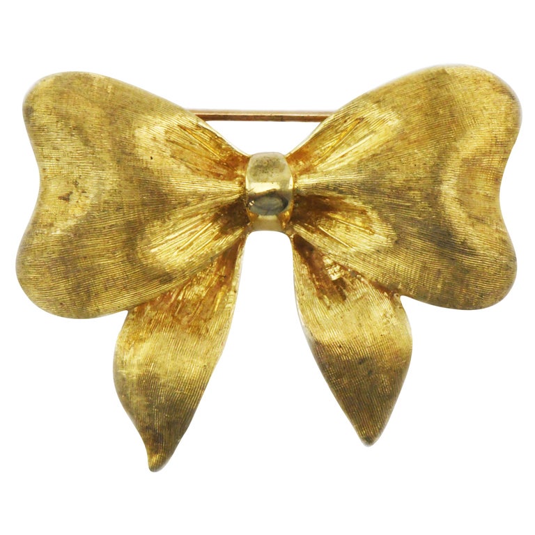 Vintage Frank J Golden 18 Karat Solid Gold Ribbon Bow Pin Brooch 'FJG