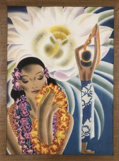 Frank Macintosh: „Das Angebot“, Hawaiianischer Luau in Bambusrahmen, Vintage