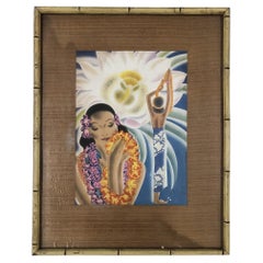 Vintage Frank Macintosh " the Offering" Hawaiian Luau in Bamboo Frame