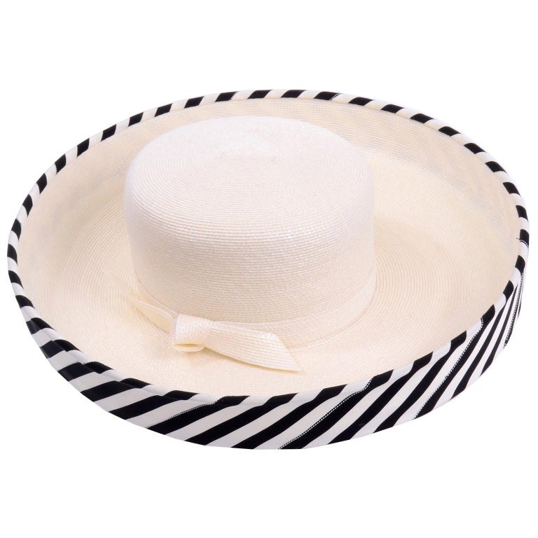 Vintage Frank Olive Ivory Straw Hat With Black and White  display picture 2