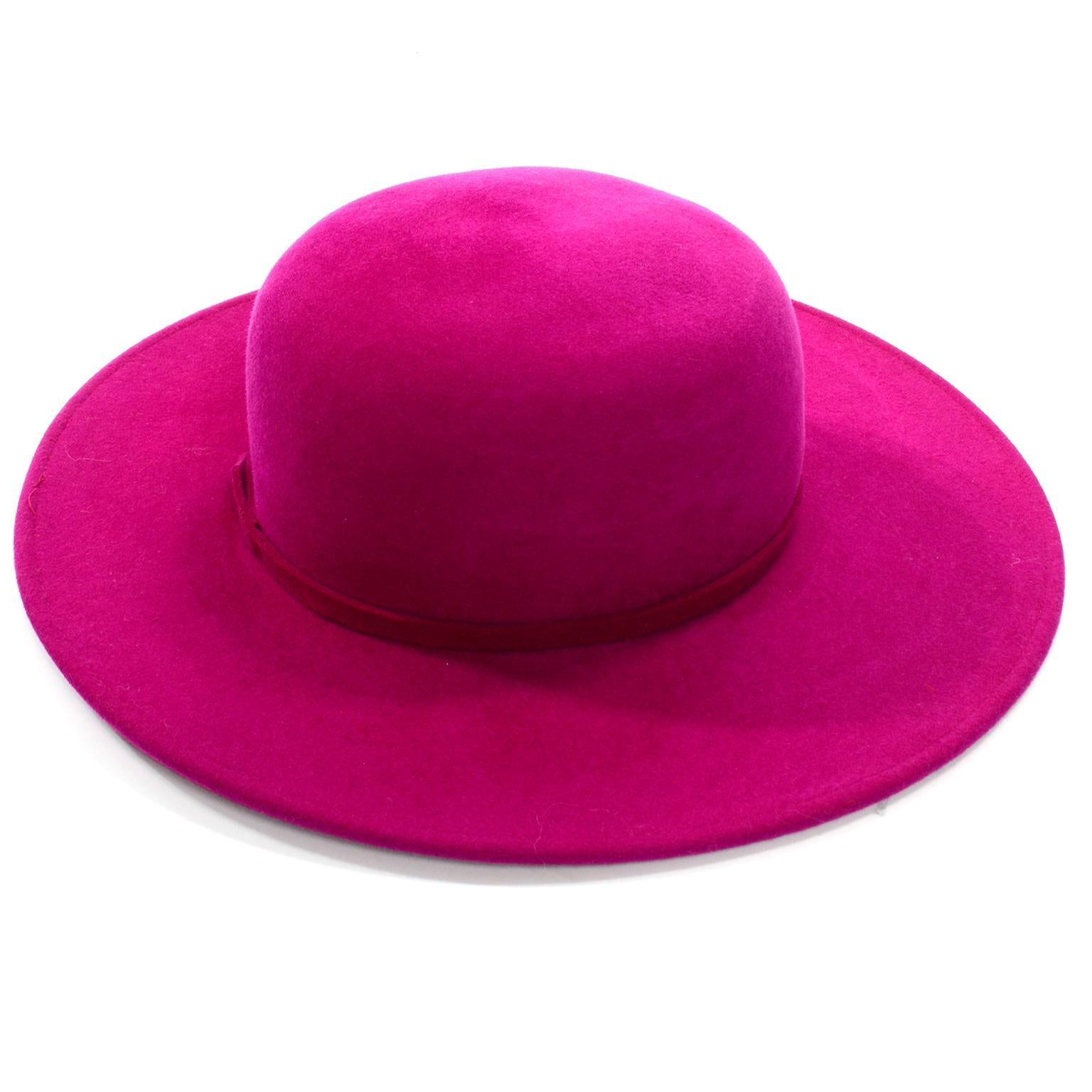 Vintage Frank Olive Magenta Structured Brim Pink Felted Wool Hat I Magnin 3