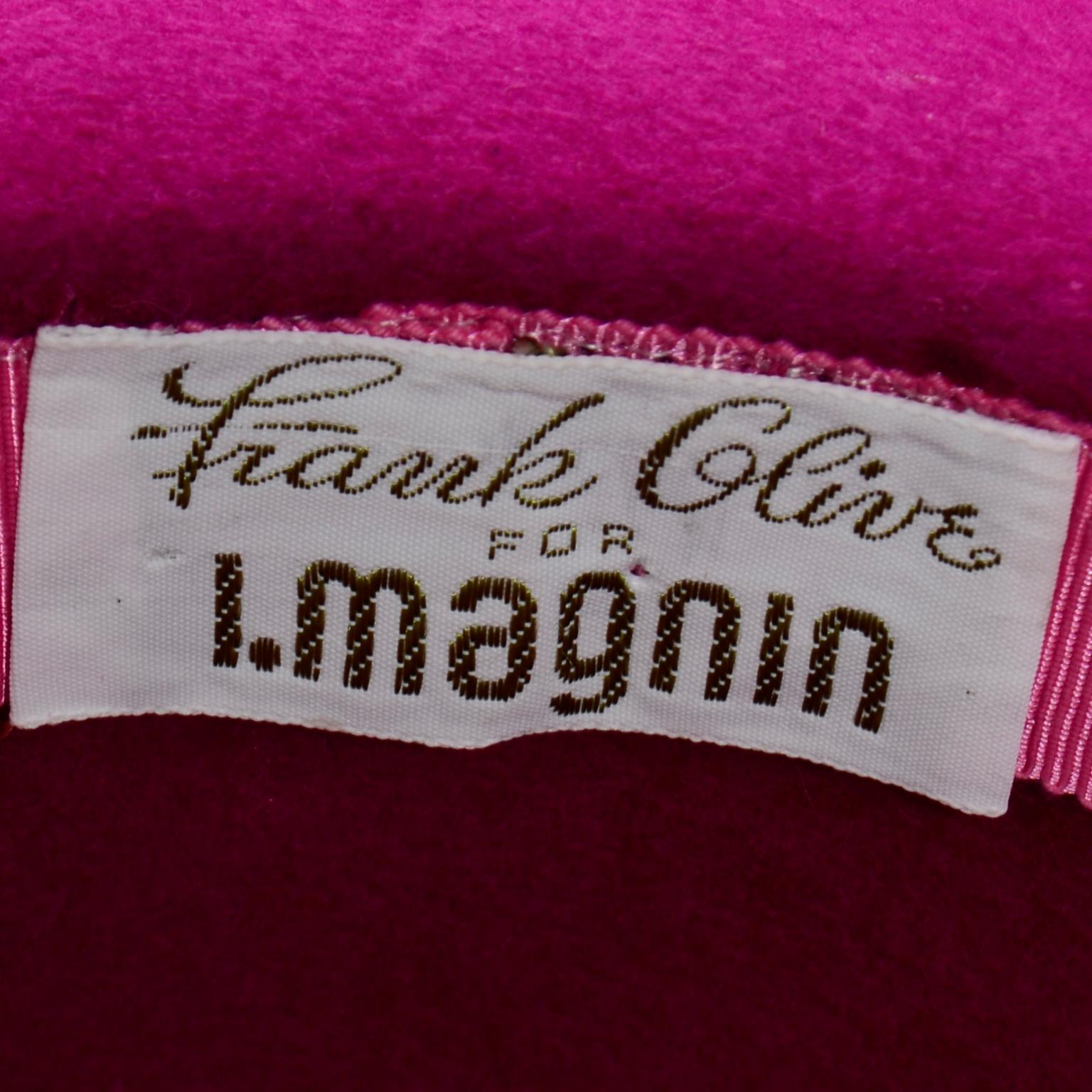 Vintage Frank Olive Magenta Structured Brim Pink Felted Wool Hat I Magnin 4