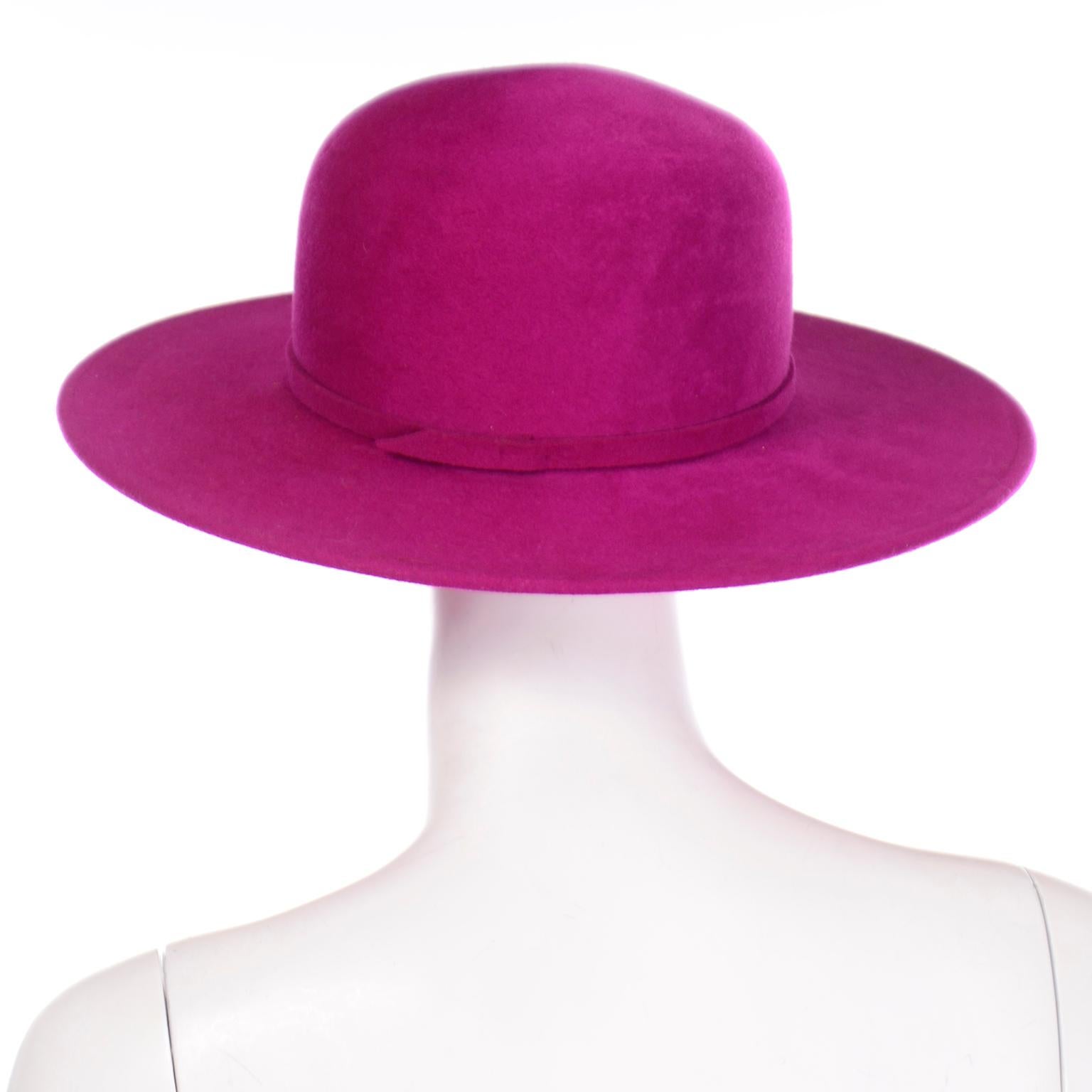 Vintage Frank Olive Magenta strukturierte Krempe rosa gefilzt Wolle Hut I Magnin im Zustand „Hervorragend“ in Portland, OR