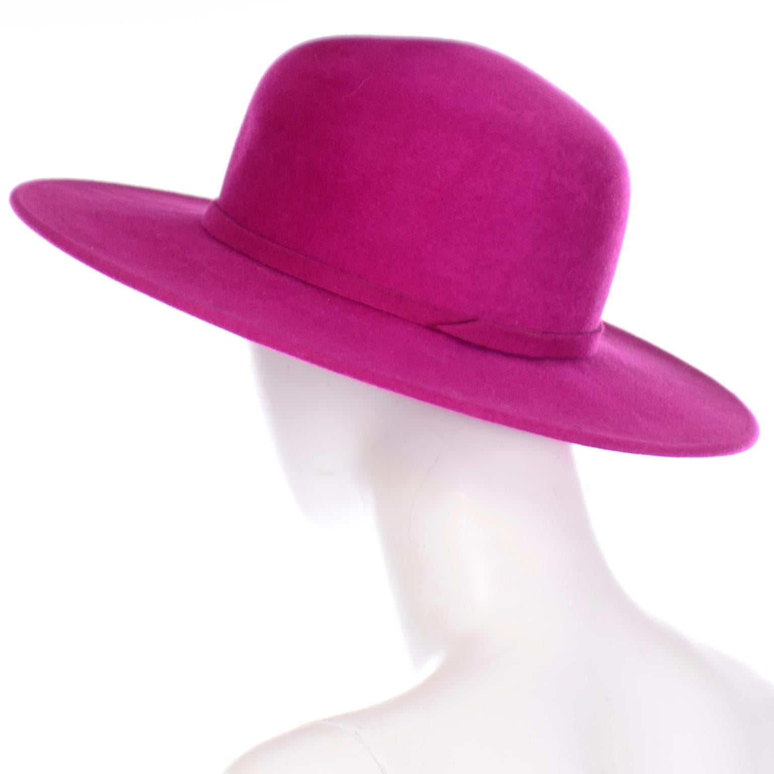 Vintage Frank Olive Magenta strukturierte Krempe rosa gefilzt Wolle Hut I Magnin für Damen oder Herren