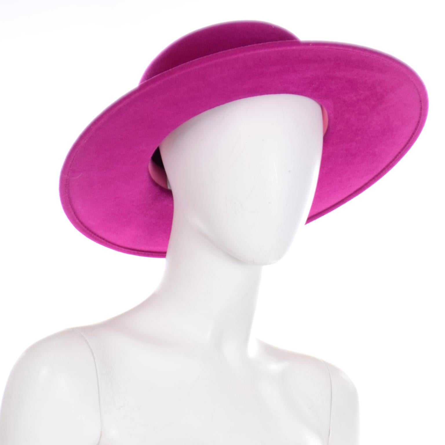 Vintage Frank Olive Magenta Structured Brim Pink Felted Wool Hat I Magnin In Excellent Condition In Portland, OR