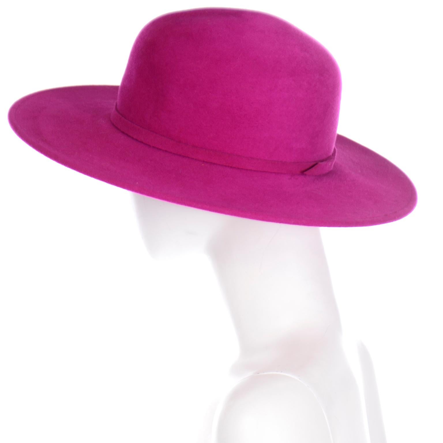 Women's or Men's Vintage Frank Olive Magenta Structured Brim Pink Felted Wool Hat I Magnin