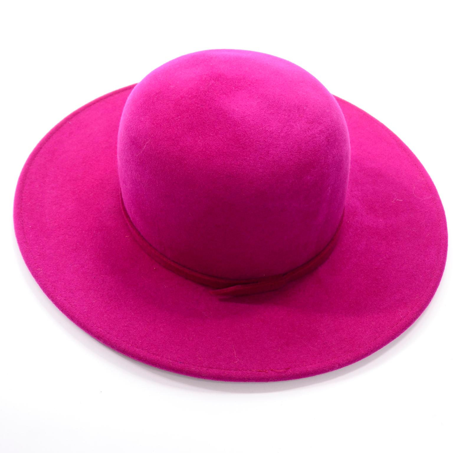 Vintage Frank Olive Magenta Structured Brim Pink Felted Wool Hat I Magnin 1