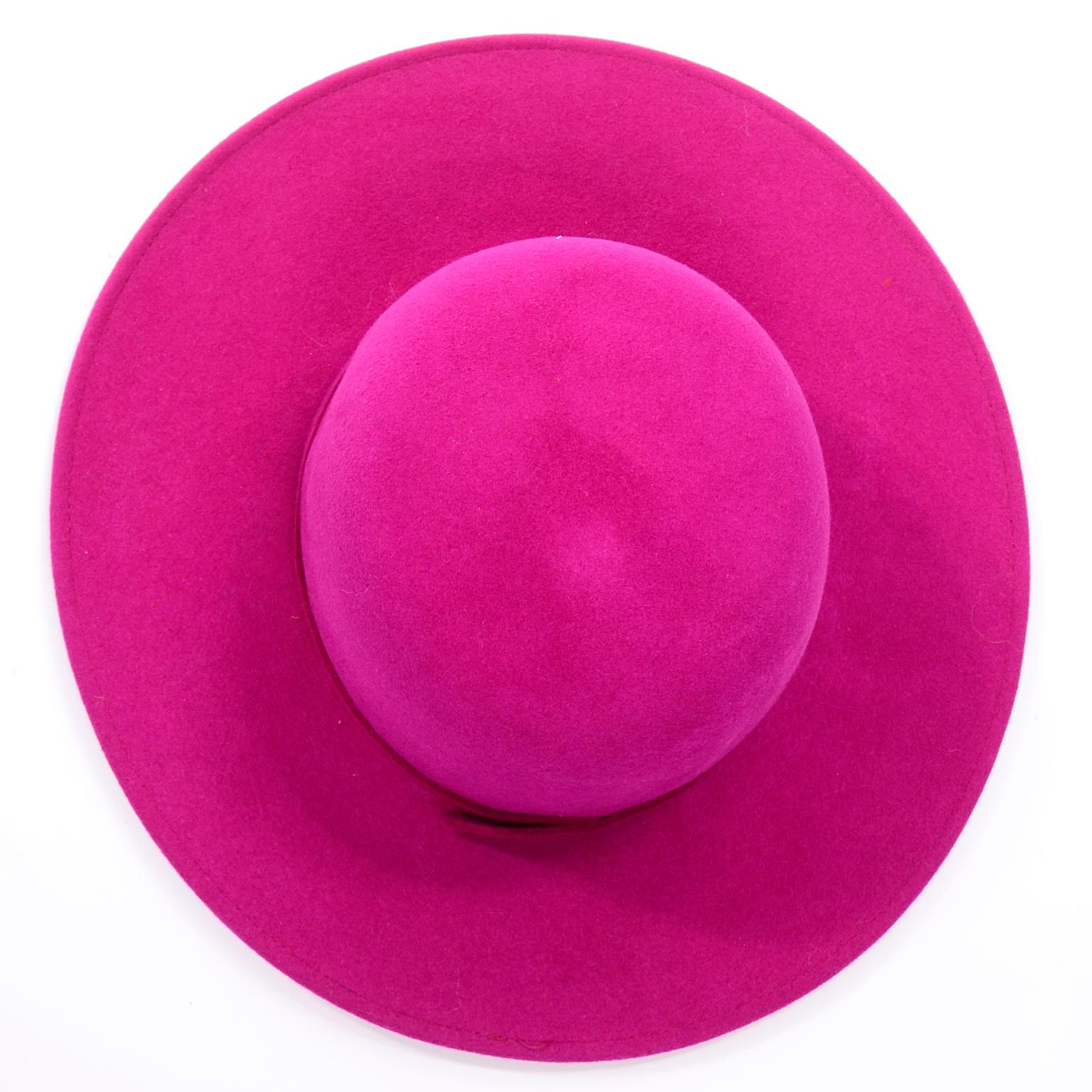 Vintage Frank Olive Magenta Structured Brim Pink Felted Wool Hat I Magnin 2