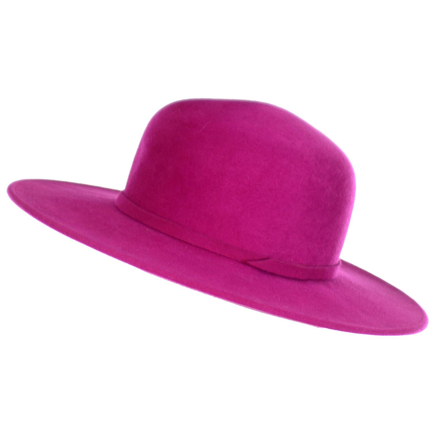 Vintage Frank Olive Magenta Structured Brim Pink Felted Wool Hat I Magnin