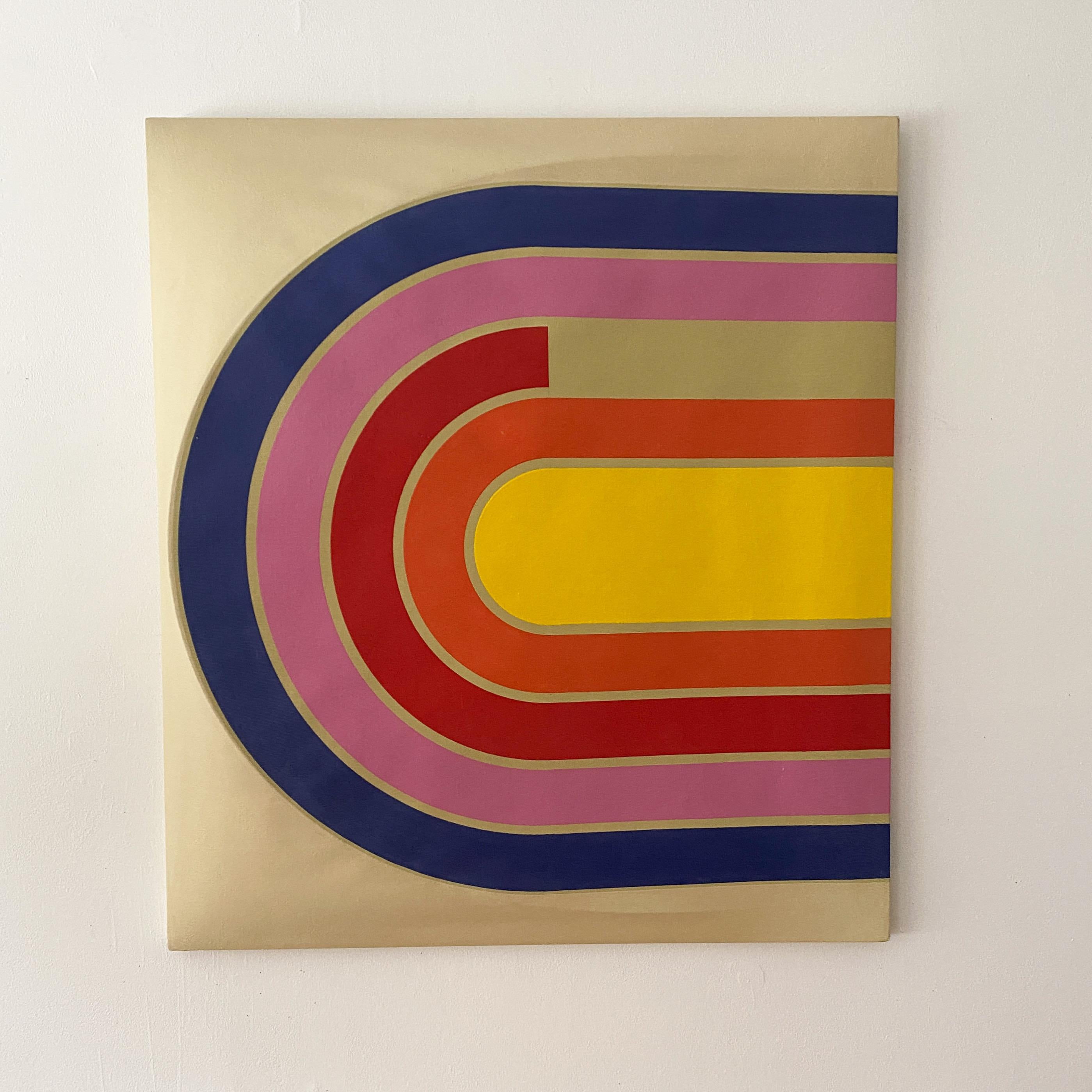 Peinture pop acrylique minimaliste vintage de style Frank Stella, signée Manuella 70 en vente 4