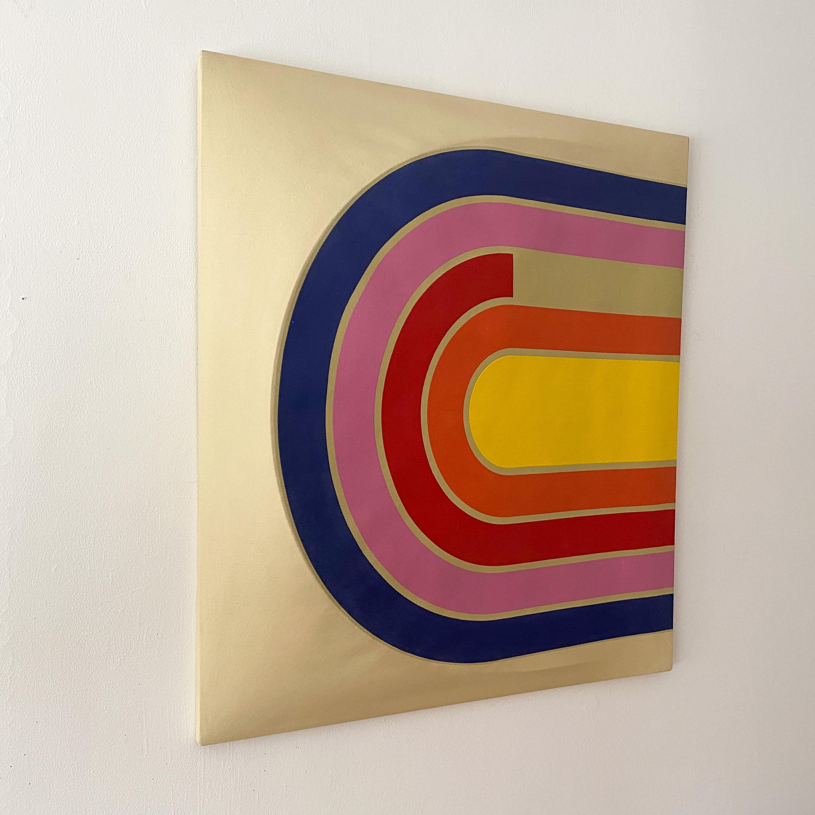 Peinture pop acrylique minimaliste vintage de style Frank Stella, signée Manuella 70 en vente 5