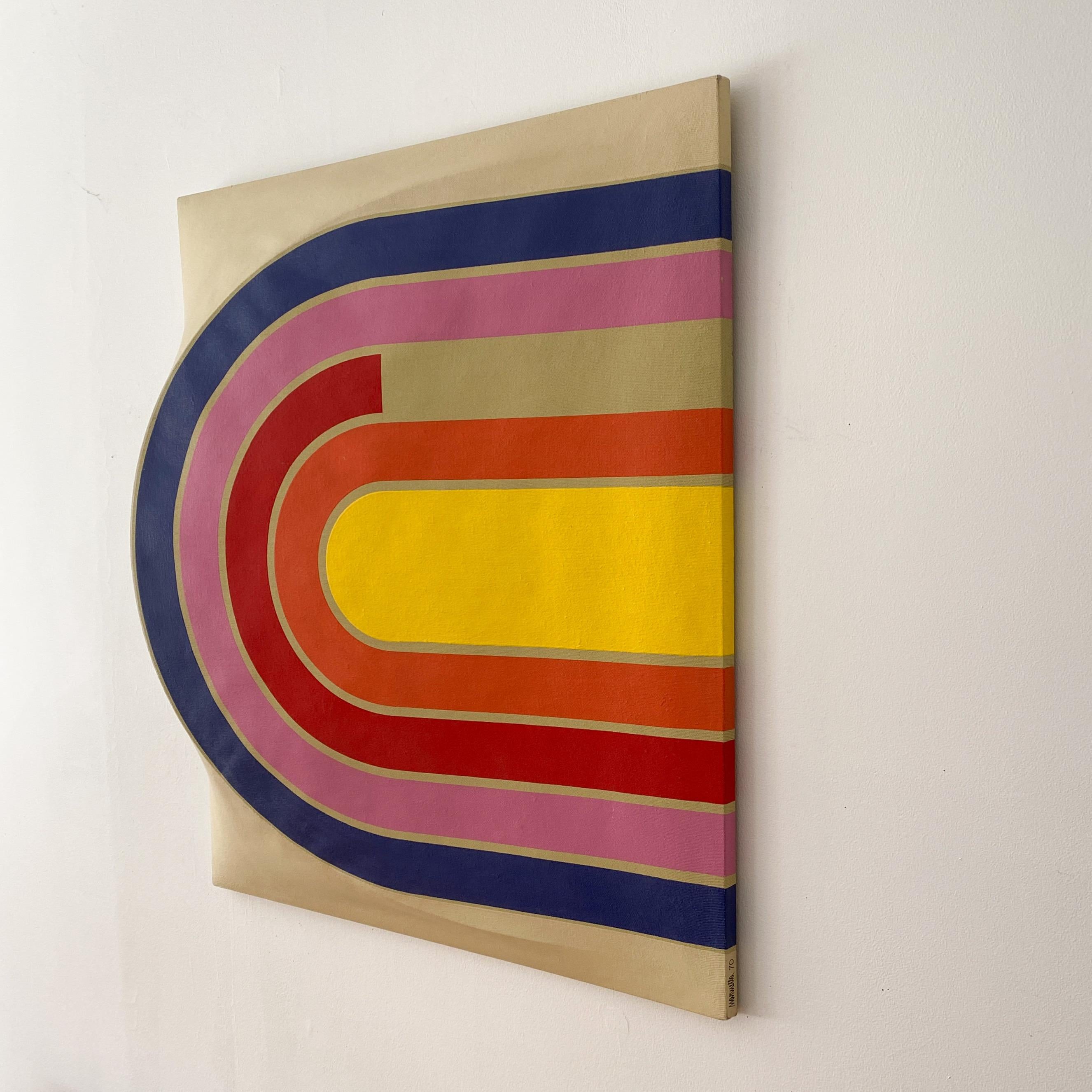 Peinture pop acrylique minimaliste vintage de style Frank Stella, signée Manuella 70 en vente 6