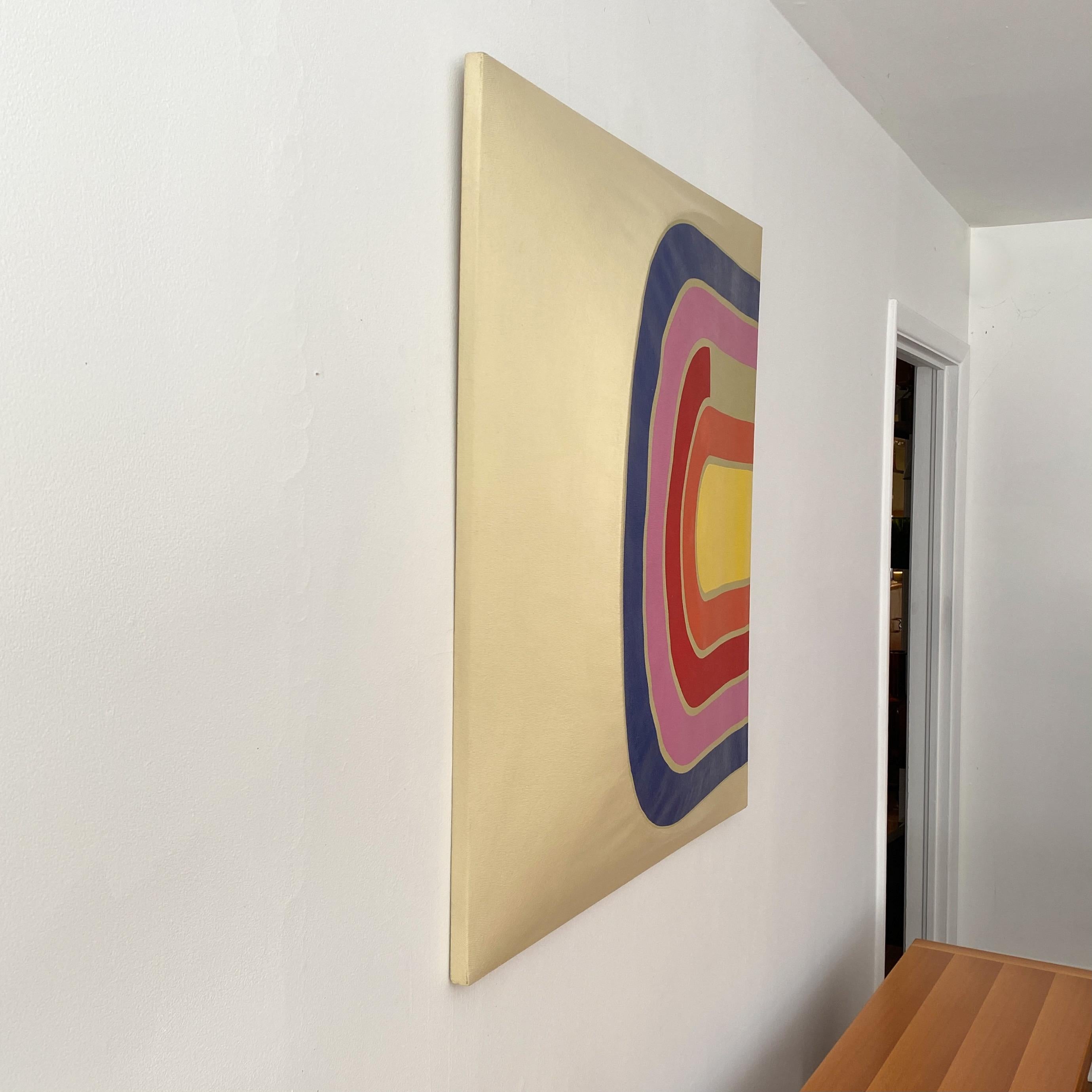 Peinture pop acrylique minimaliste vintage de style Frank Stella, signée Manuella 70 en vente 8