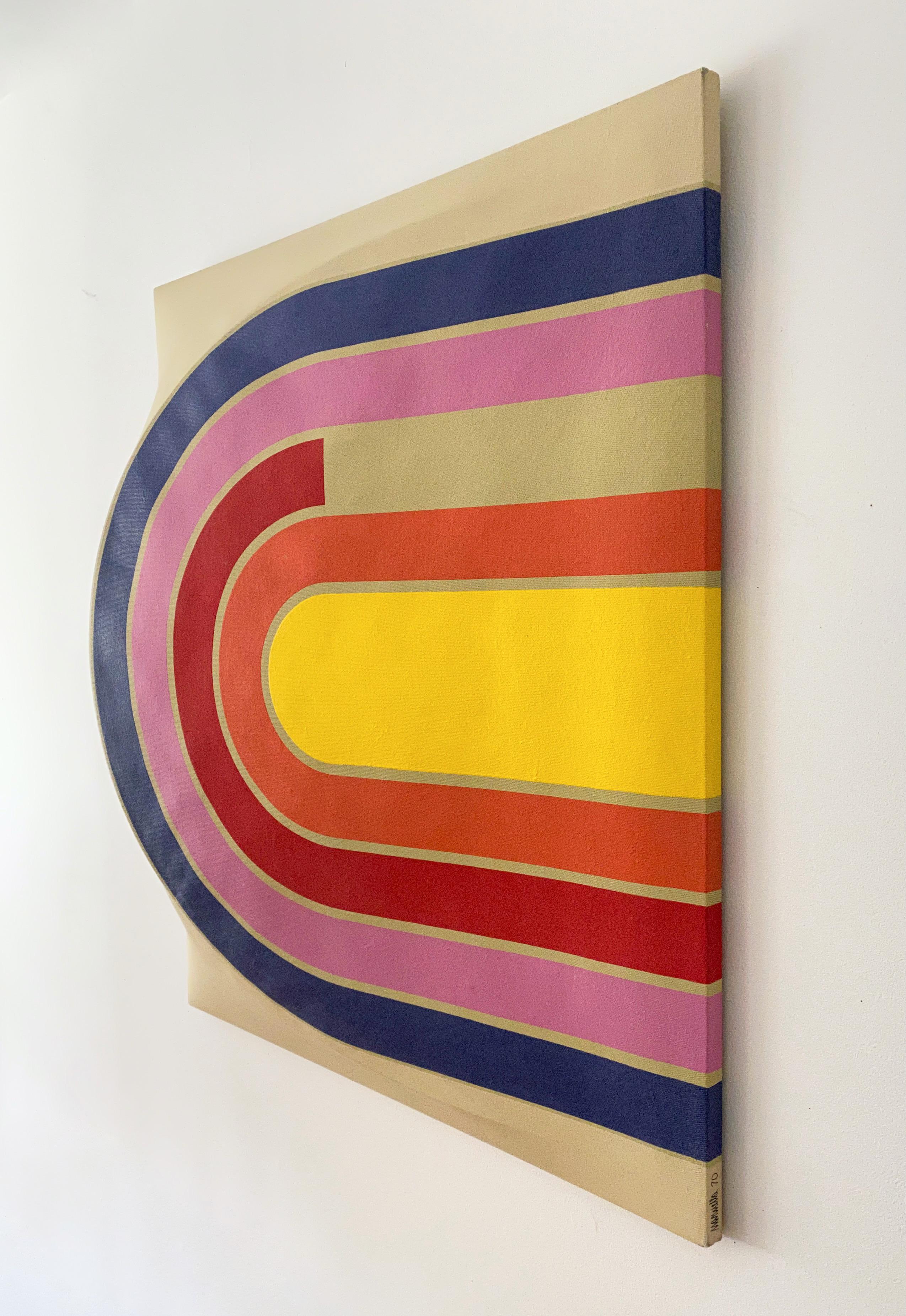 Peinture pop acrylique minimaliste vintage de style Frank Stella, signée Manuella 70 Bon état - En vente à Doraville, GA