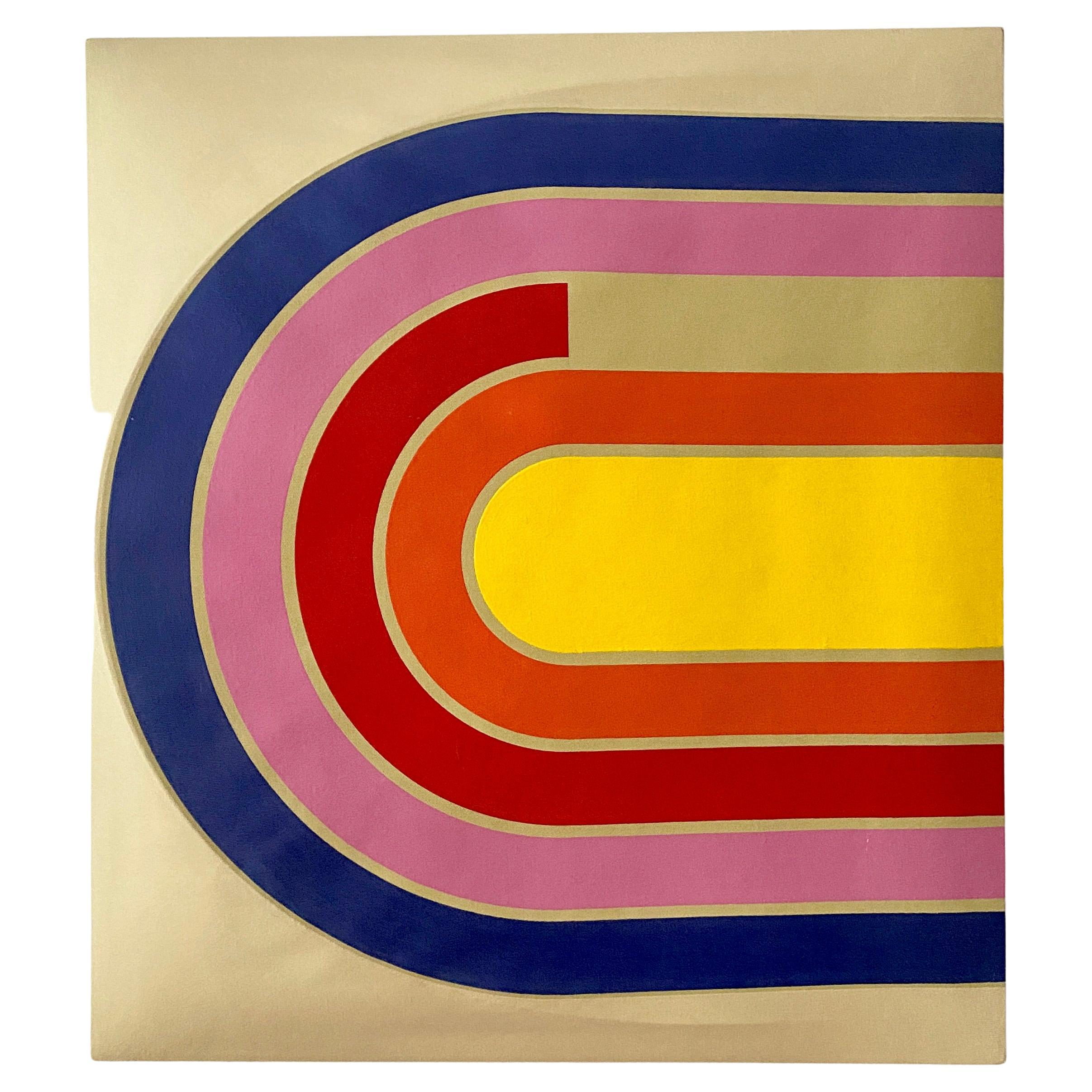 Peinture pop acrylique minimaliste vintage de style Frank Stella, signée Manuella 70