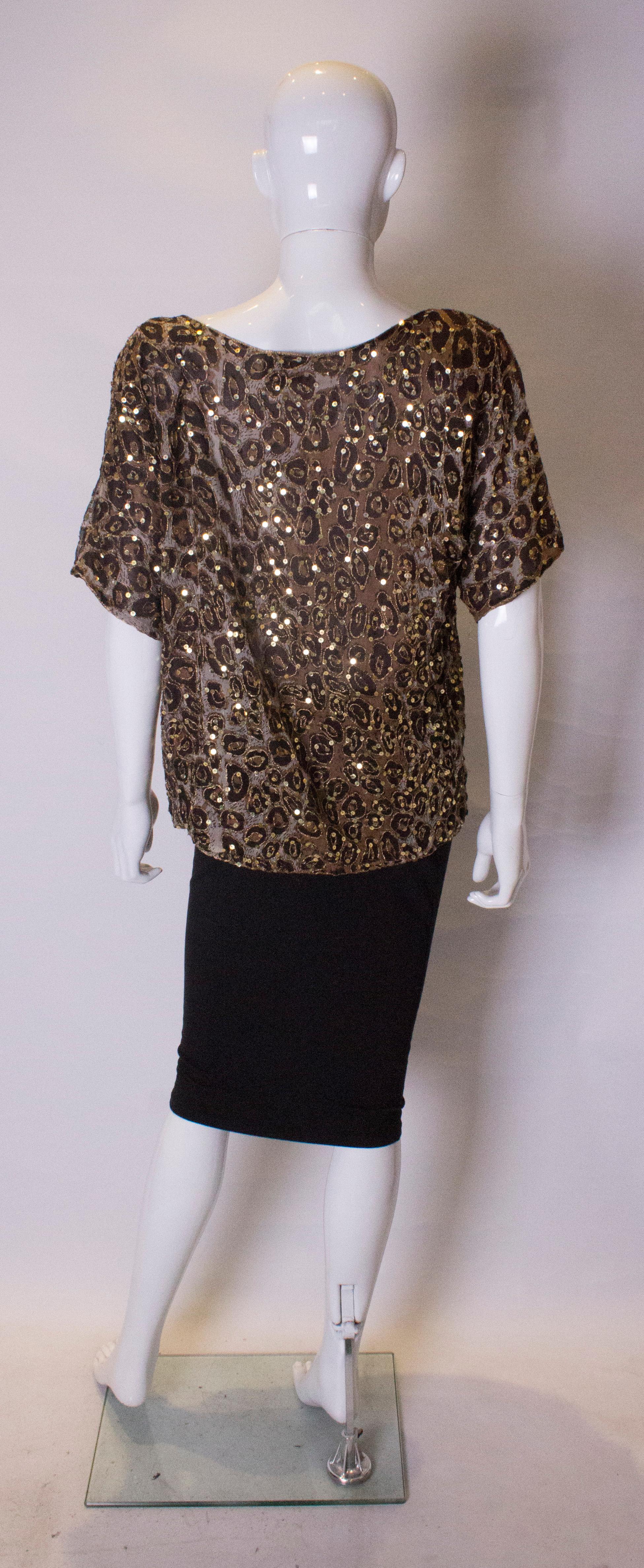Vintage Frank Usher Sequin Animal Print Top In Good Condition In London, GB