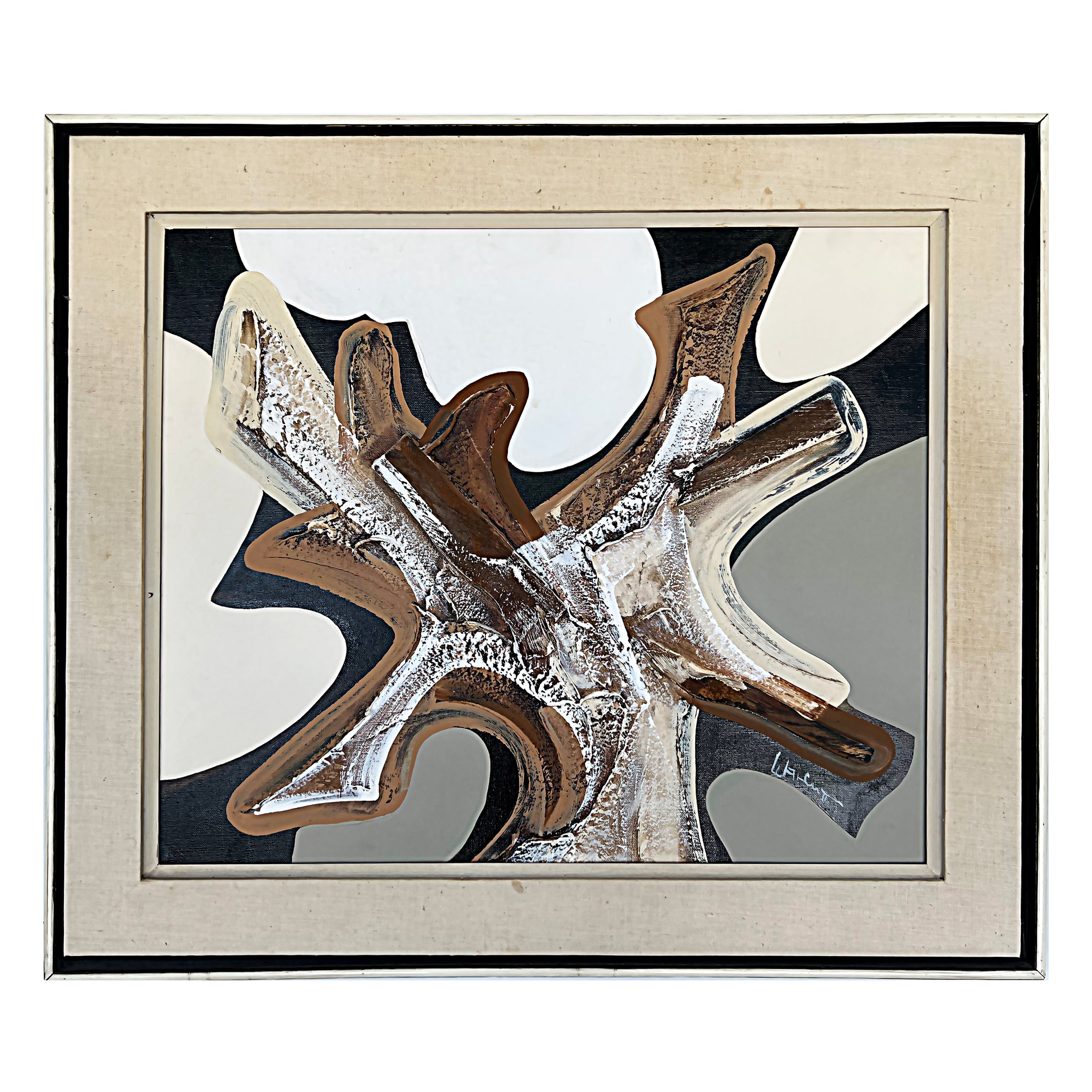 Vintage Frank Walcutt Mixed Media Abstract Painting, 1970s