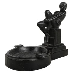 Cendrier de bureau vintage de style Frankart, des années 1930, Art déco, en spelter, représentant une femme nue