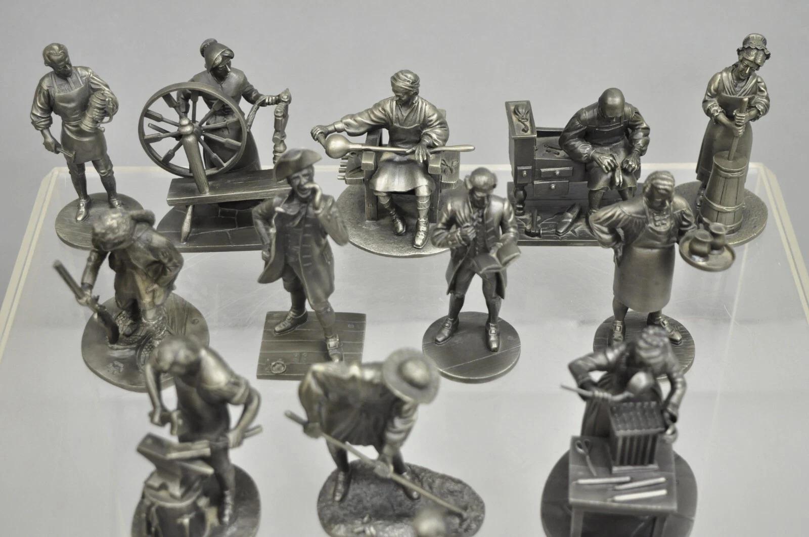 Set completo di figurine in peltro di Franklin MInt 1974 People of Colonial America in vendita 5