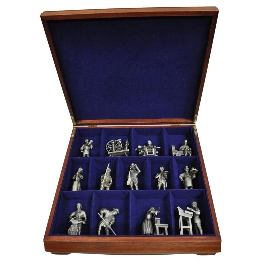 Set completo di figurine in peltro di Franklin MInt 1974 People of Colonial America in vendita