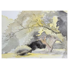 Used Franklin White Yellow 
Grey English Landscape Watercolor Painting