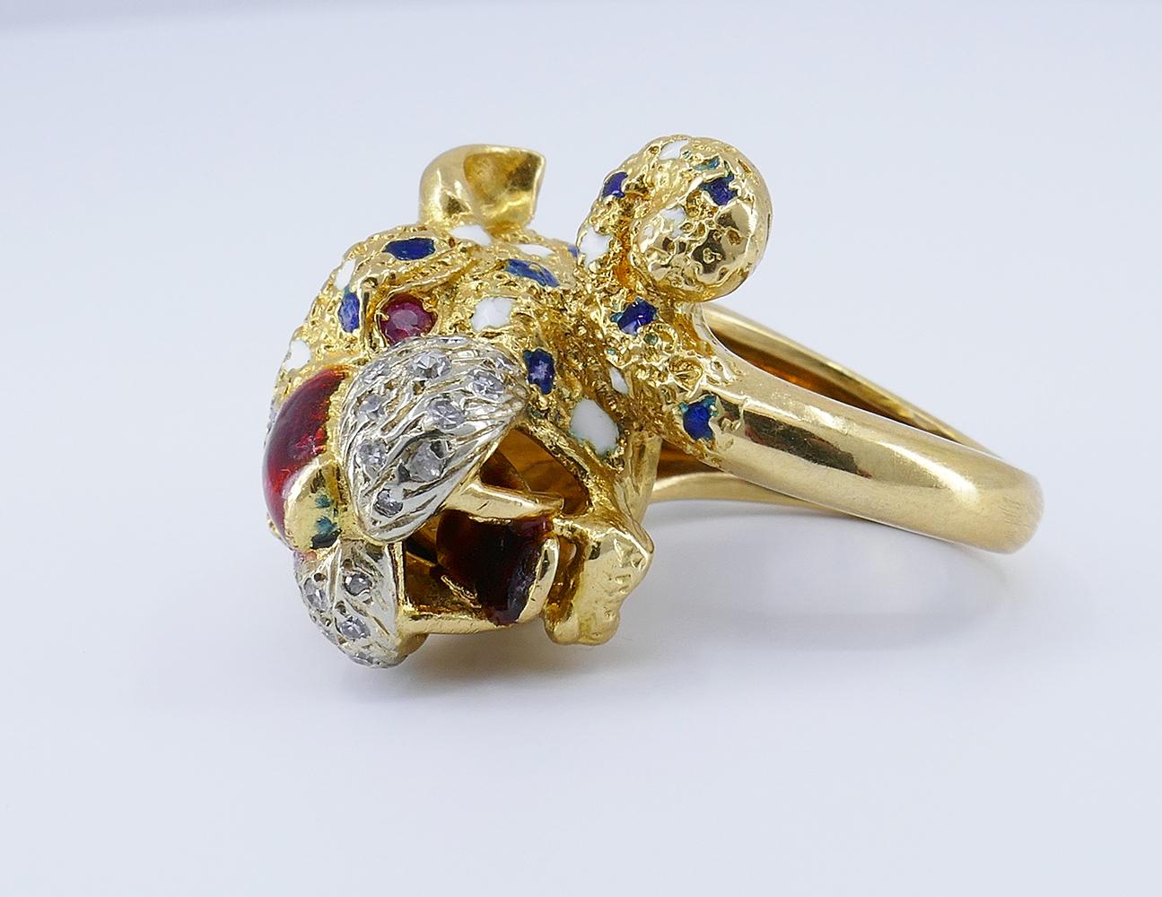 Vintage Frascarolo Ring 18k Gold Diamond Enamel Animalistic Jewelry, Italy 5