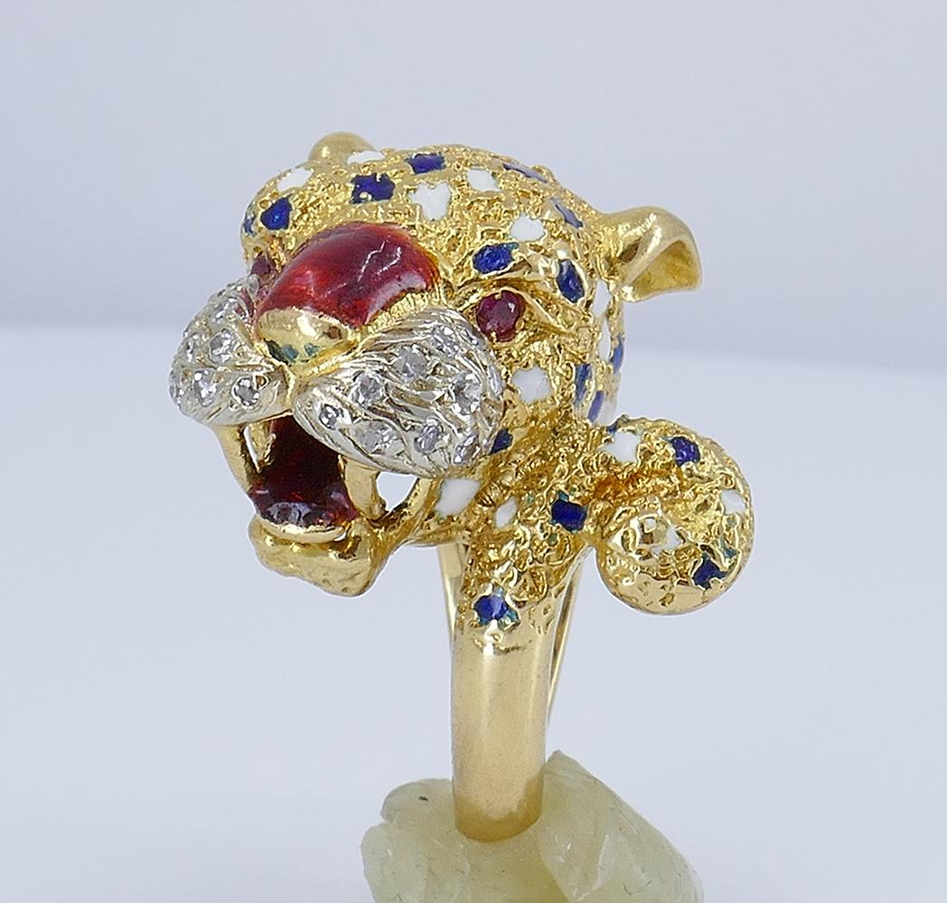 Vintage Frascarolo Ring 18k Gold Diamond Enamel Animalistic Jewelry, Italy 9