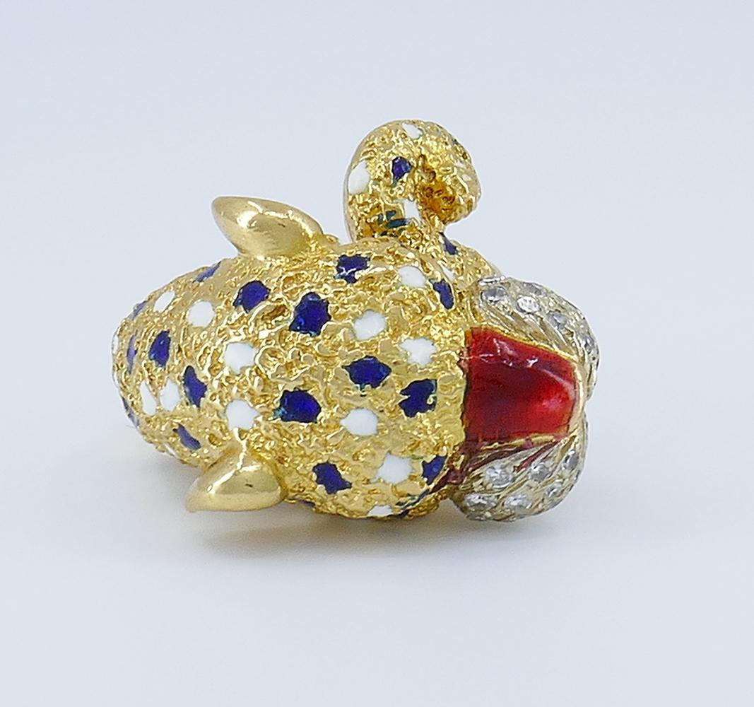 Vintage Frascarolo Ring 18k Gold Diamond Enamel Animalistic Jewelry, Italy 1