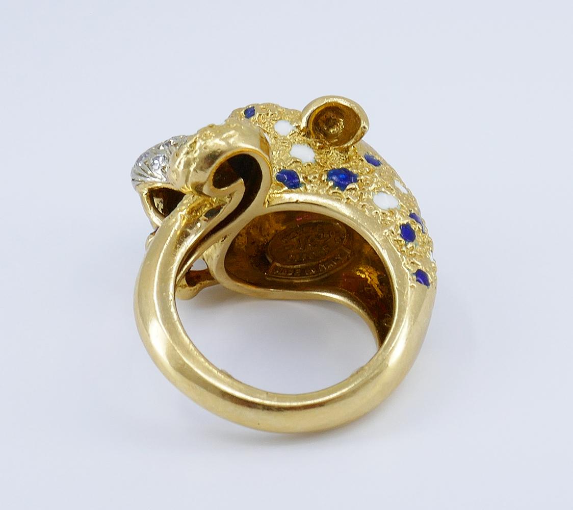 Vintage Frascarolo Ring 18k Gold Diamond Enamel Animalistic Jewelry, Italy 2