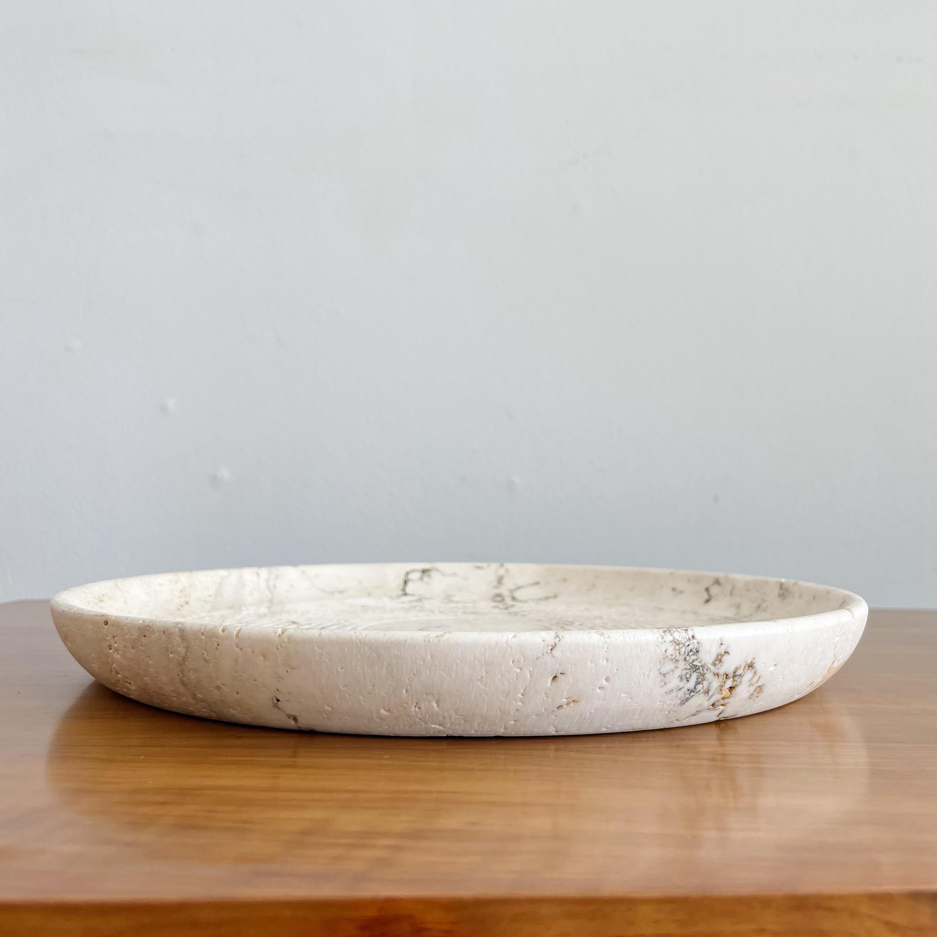 Mid-Century Modern Vintage Fratelli Mannelli Travertine Channeled Plate Charger Centerpiece For Sale