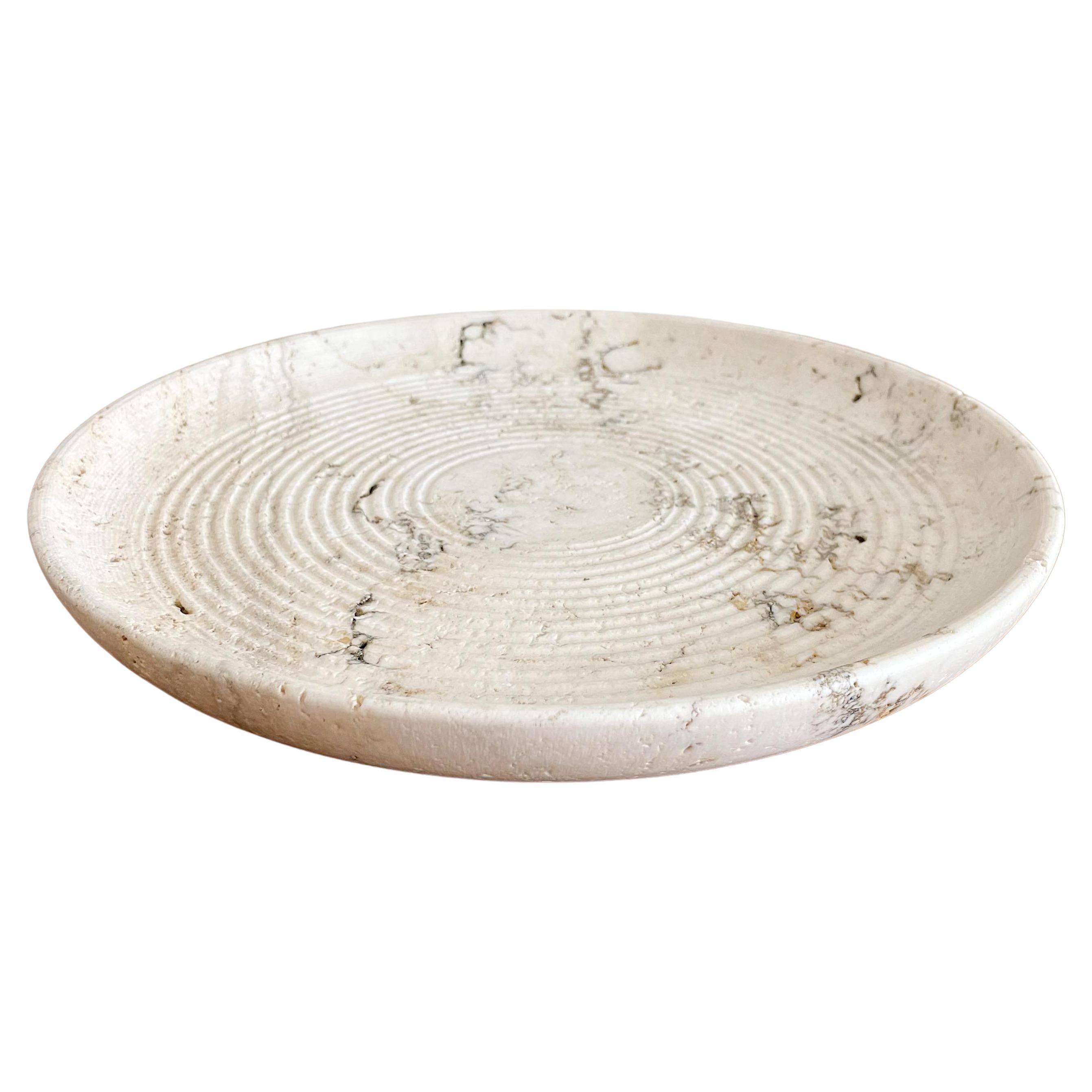 Vintage Fratelli Mannelli Travertine Channeled Plate Charger Centerpiece For Sale
