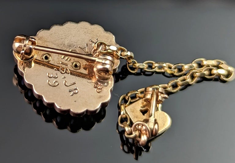 Vintage Fraternity brooch Heart Skull and Crossbones 10k gold and