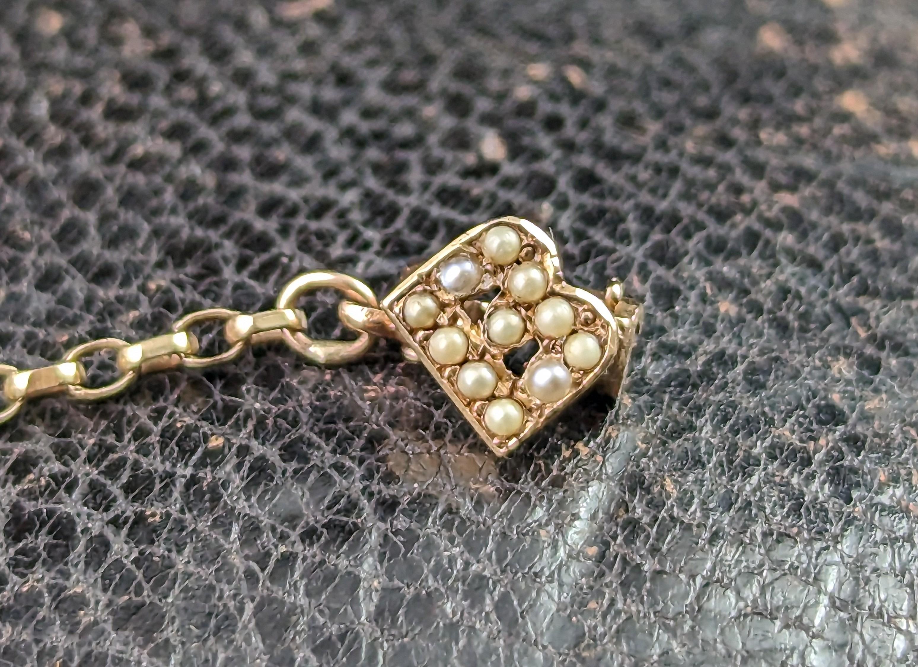 Women's or Men's Vintage Fraternity brooch, Heart, Skull and Crossbones, 10k gold and Pearl 