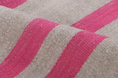 Vintage Frazada Kilim in Fuschia and Mauve Striped Pattern - Rug & Kilim