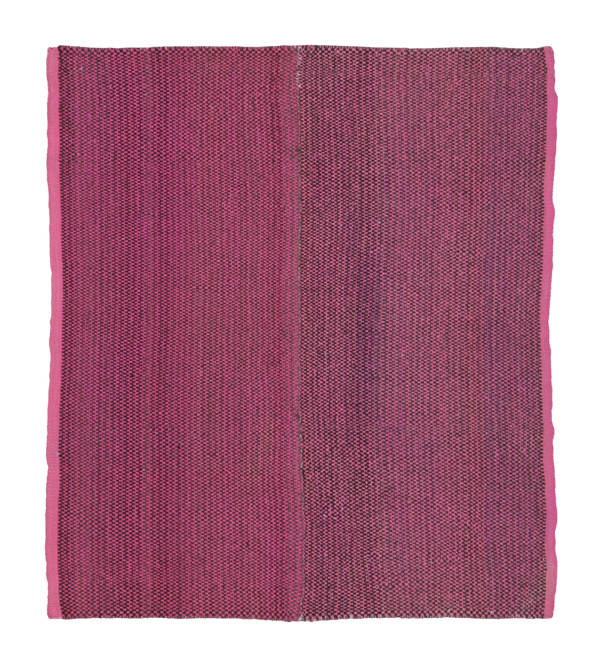 Vintage Frazada Kilim in Pink and Black Geometric Striped Pattern - Rug & Kilim For Sale