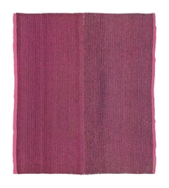 Vintage Frazada Kilim in Pink and Black Geometric Striped Pattern - Rug & Kilim