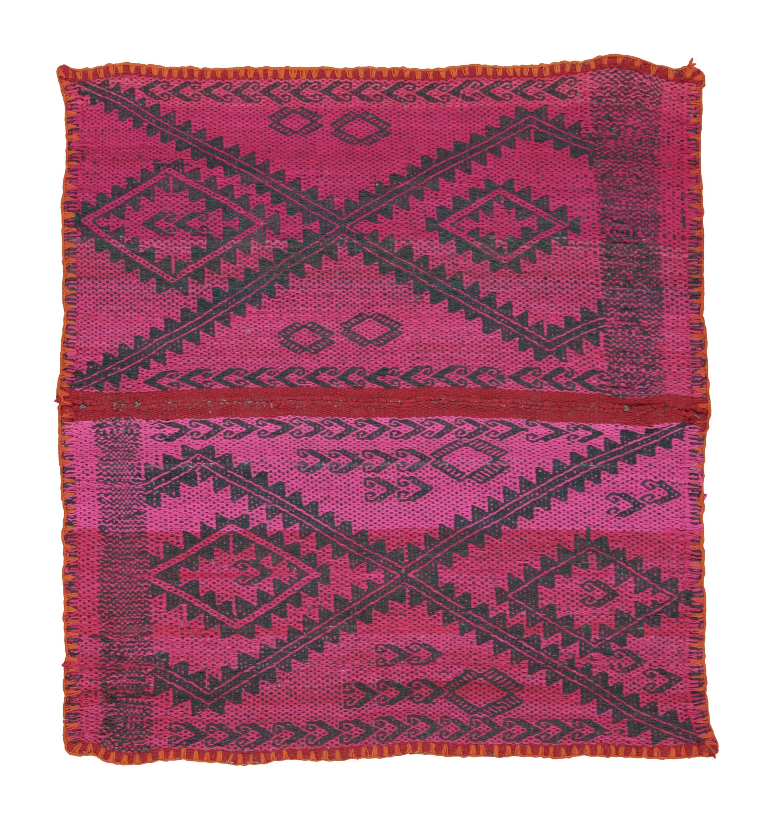 Vintage Frazada Kilim in Pink & Charcoal Geometric Pattern - Rug & Kilim For Sale
