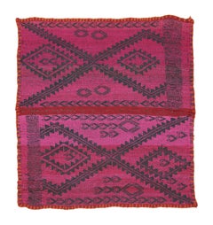 Vintage Frazada Kilim in Pink & Charcoal Geometric Pattern - Rug & Kilim