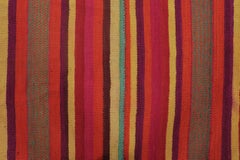 Vintage Frazada Kilim in Vibrant Polychrome Striped Pattern - Rug & Kilim